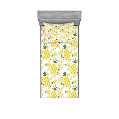 Lunarable Pineapple Fitted Sheet & Pillow Sham Set, Funny Pattern of Simplistic Ananas Fruit Repeating Modern Minimal Print, Decorative Printed 2 Piece Bedding Decor Set, Twin, Olive Green Mustard 41Qp4v2f8UL. SS400