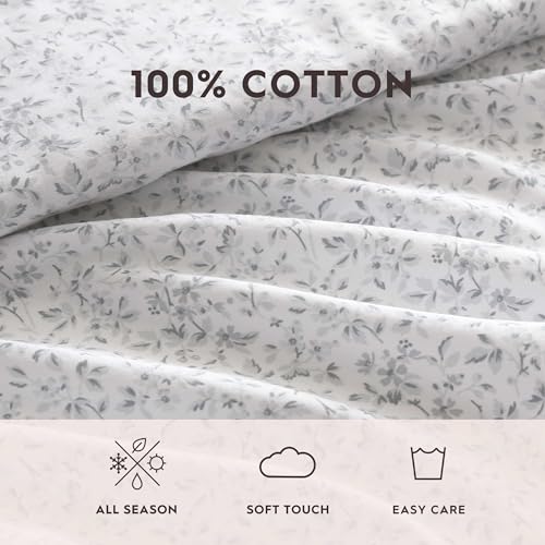 Image of Laura Ashley - Queen Sheet Set, Buttery-Soft Bed Sheets with a Naturally Silky Smooth Cotton Sateen Lightweight Feel - Matching Pillowcases & Fitted Sheet (Tierney Grey)