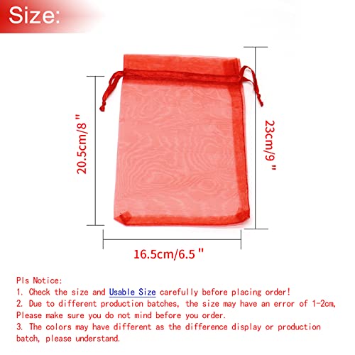 Image of Dealglad 50pcs Drawstring Organza Jewelry Candy Pouch Christmas Wedding Party Favor Gift Bags (7x9 inch, Red)