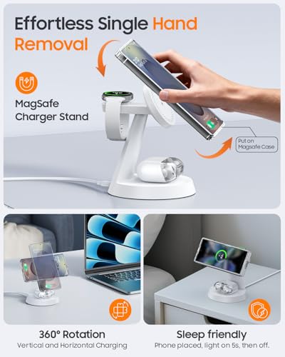 Image of Meifigno Magnetic Wireless Charger for Samsung, 3 in 1 Charging Station Compatible with MagSafe Samsung Charger for Galaxy S26 Ultra S25 Z Fold7 /Flip7, Charger Stand for Galaxy Watch Ultra 8 7, White
