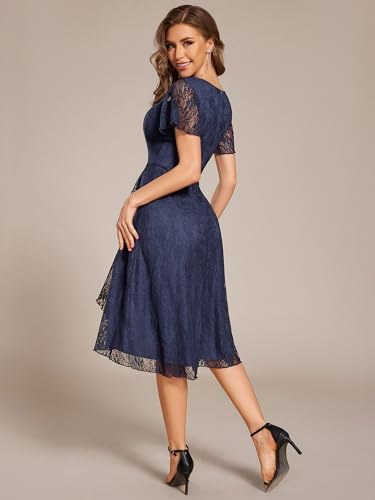 Image of Ever-Pretty Women's V Neck Short Sleeves Lace A Line Hi-Lo Midi Semi Formal Dress 02489