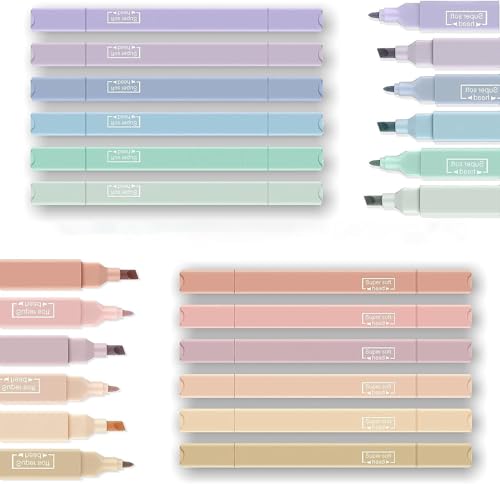 Image of Aesthetic Cute Highlighters Bible and Pens No Bleed Mild Soft Chisel Pastel Marker Pens for Journal Note Taking School Stationary (Dual Tip 12 Pcs..