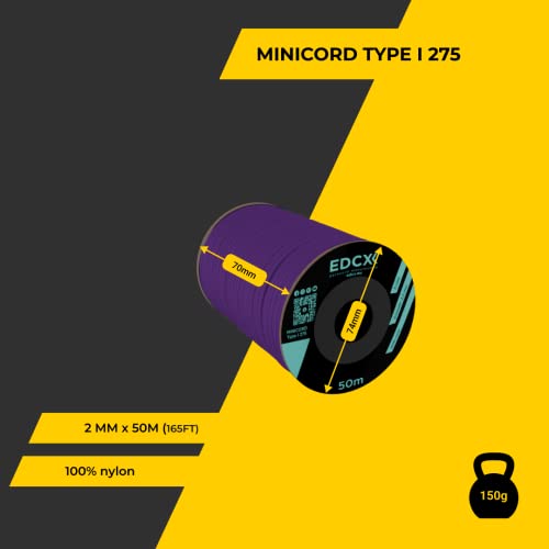 EdcX 2 mm Nylon Paracord 275 (15, 30, 50 and 100 m)- 100% Nylon rope, 3-Strand cord, Nylon cord 2 mm in Many Colours (Purple, 50 m) - Image 2