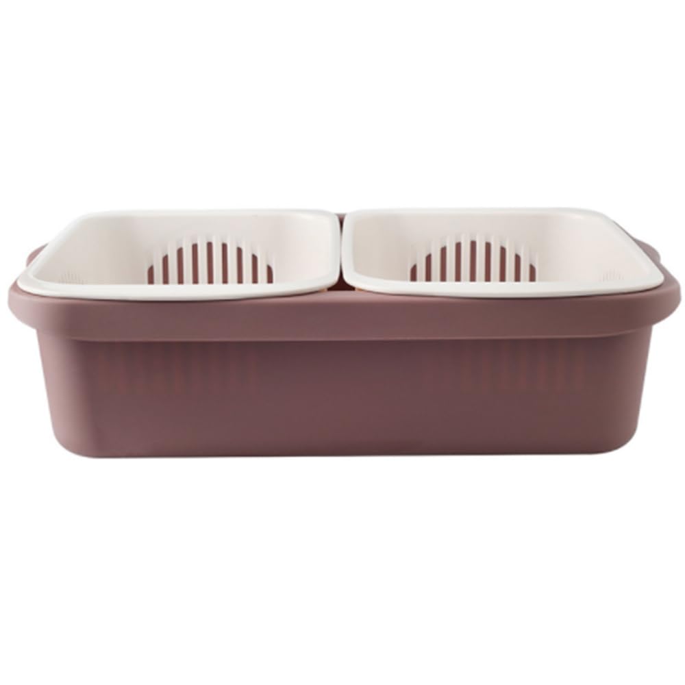 Scolapasta in plastica a doppio strato staccabile, scolapasta di pulizia della cucina per lavare frutta e verdura (rosso)