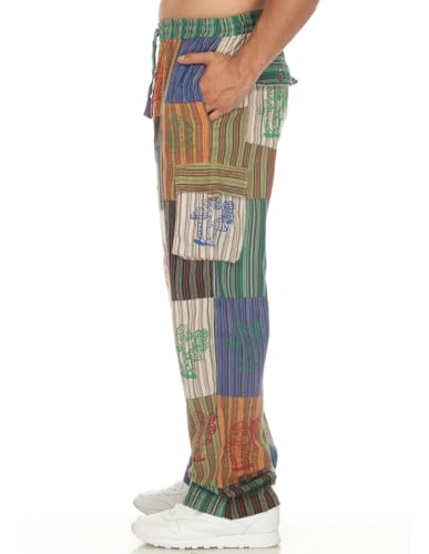THE COLLECTION ROYAL Men Hippie Patchwork Bohemian Casual Rave Festival Harem Drawstring Boho Trouser Pants4
