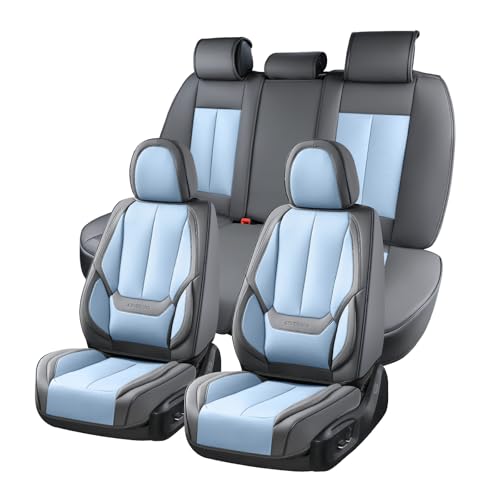 Image of Coverado Seat Covers, Car Seat Covers Full Set, Leather Seat Covers for Cars, Car Seat Protector, Gray Car Seat Covers Front Seats and Back Seats Universal Fit for Most Cars Lightblue