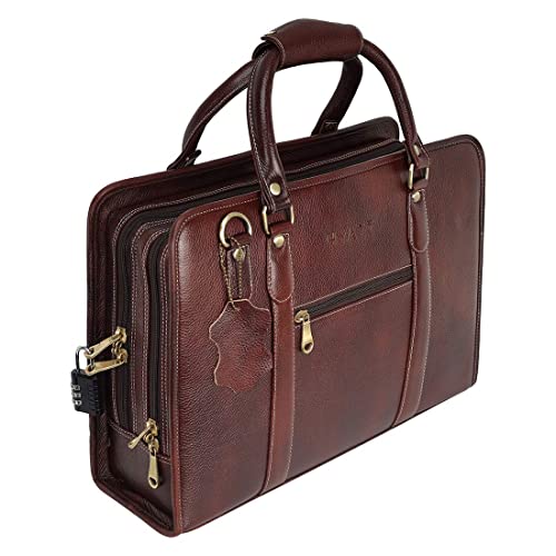 Image of HYATT Leather Accessories 16 Inch Full Grain Natural Leather Laptop Messenger & Shoulder Bags For Men 24 Litres Capacity Upto16 inch Laptop Compartment Dimension-L-16 X H-12 X W-4 Inch Weight-1 KG