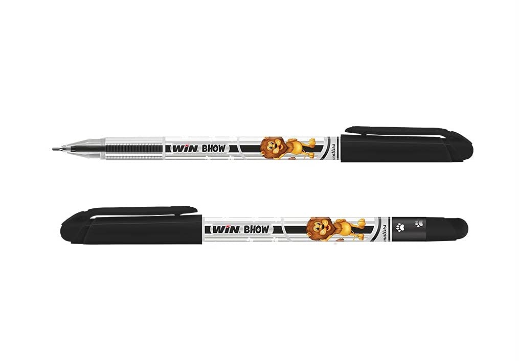 WIN Bhow Ball Pens | 30 Black Pens | Lion Theme Pens | 0.7mm Tip for Smooth Writing | Lightweight Transparent Body | Ideal for School, College & Business Use | Budget Friendly Stick Ball Pen