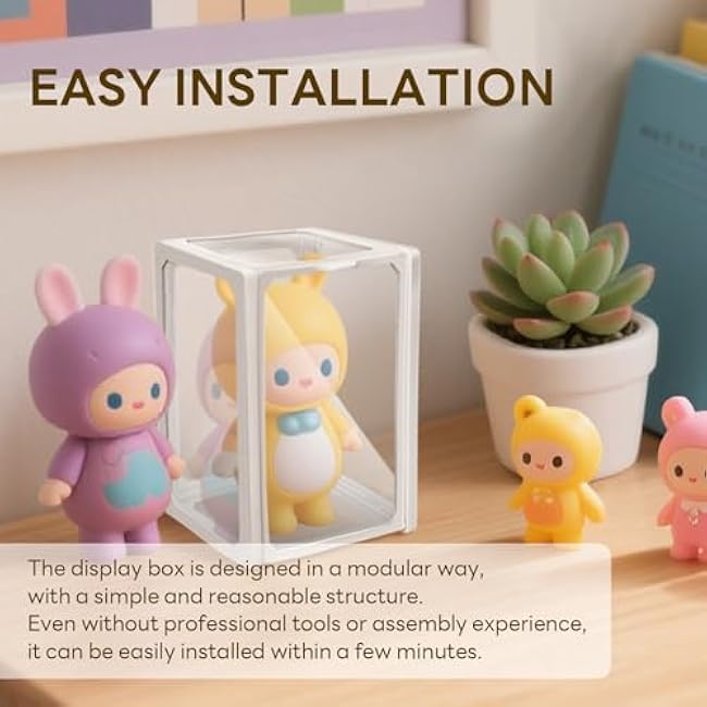 Small Glass Doll Display Case with Lid, Desktop Figure Acrylic Shelf for Collectibles, Stackable Clear Splicing Display Box for Doll Figures Collectibles Showcase Protection Organizer