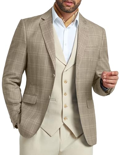 Mens Blazer Slim Fit Stripes Plaid Casual Suit Jacket for Men Two Buttons Business Lapel Sport Coats