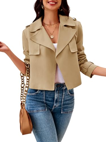 Cicy Bell Womens Cropped Trench Coat Casual Long Sleeve Notched Lapel Blazer Jacket2