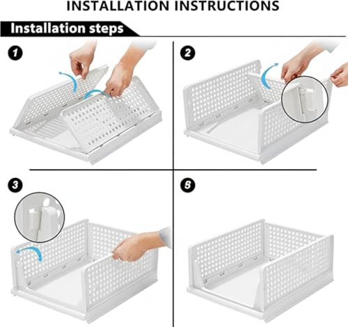 Image of URBAN LUXY Foldable Plastic Rack for Storage /Kitchen Cupboard /Sturdy Wardrobe for Clothes /Multipurpose Storage Organizer /Closet for Bedroom /Living Room /Laundry (FOLDABLE STACKABLE BASKET-WHITE, 2PCS)