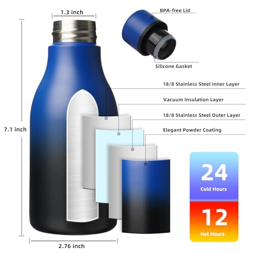 Image of BJPKPK Insulated Water Bottles, 12oz Stainless Steel Metal Water Bottle with Strap, BPA Free Leak Proof Jugs, Mugs, Flasks, Reusable Thermal Flasks for Sports & Travel, Blue Black
