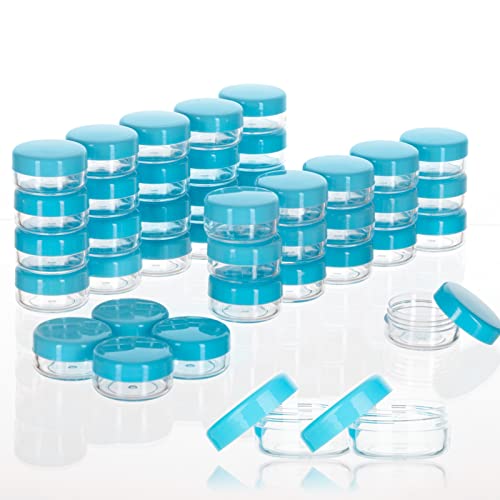 Image of 3 Gram Sample Containers with Lids, 200 Count Tiny Sample Jars, 3ML Makeup Cosmetic Containers for Lip Balms, Lotion, Powder, Beauty Products(Blue Lids)