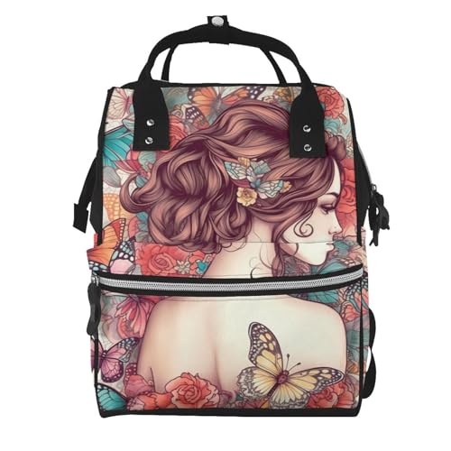 QSMJKLD Linda bolsa feminina personalizada para fraldas com trocador de fraldas, porta-chupetas, multifuncional, mochila para laptop de grande capacidade, impermeável, bolsa para mamãe, mochila casual