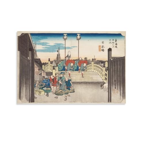 絵画ポスター 浮世絵 歌川広重 日本橋朝之景 部屋飾り キャンバスウォール 壁の絵 壁掛け ホームアートワーク20x30inch(50x75cm)