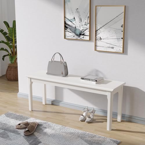 K KELBEL banco de comedor de madera de roble macizo, cama, rústico, decoración del hogar, muebles para dormitorio, 120 x 36 x 40 cm, blanco