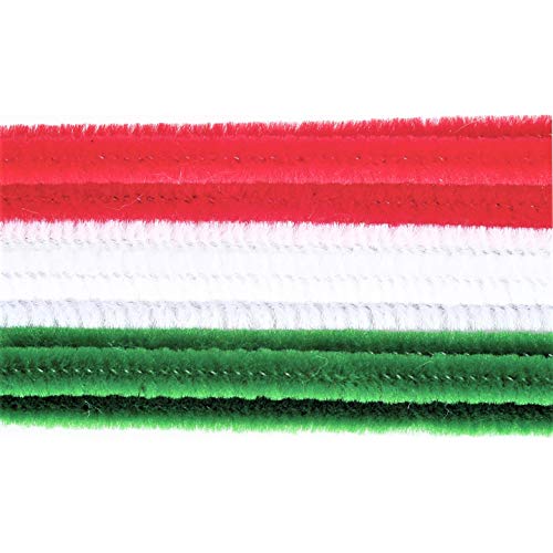 Christmas Holidays Colored Flexible Craft 100pc Chenille Stems - Red, Green, & White - 12