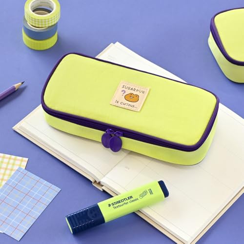 Image of Monolike Unmatched Friends Standard Pencil Case, Lime - Water-Resistant Nylon Pencil Case, Large Capacity Pen Pouch, Aesthetic Stationery Organizer for Office