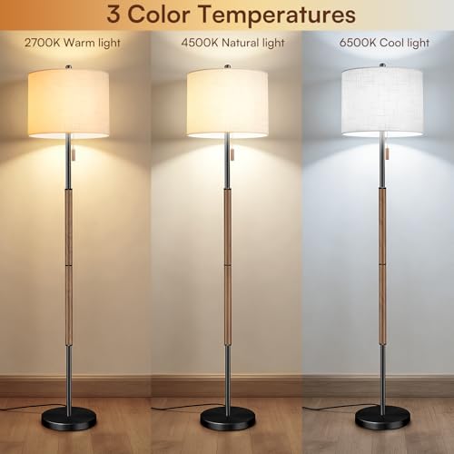 Dark Brown Floor Lamp with 13.2" Linen Shade and 3 Color Temps for Study - image 2
