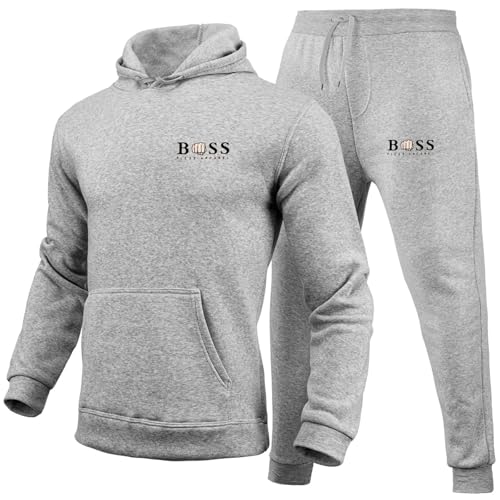WAZHAKU Chándal para hombre, conjunto largo de chándal, cómodo, holgado, ropa deportiva, sudadera, chándal de dos piezas, chaqueta con capucha y pantalones de entrenamiento, unisex, Gris, S