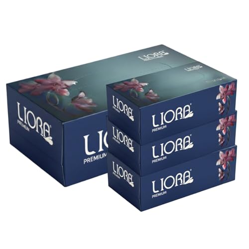 Image of Liora 2 Ply Facial Tissue Box (Pack of 4) | 400 Sheets Total | Soft, Strong & Highly Absorbent Facial Tissue Paper | Premium Virgin Pulp Face Tissues for Home, Office, Car & Travel Use | Skin Friendly