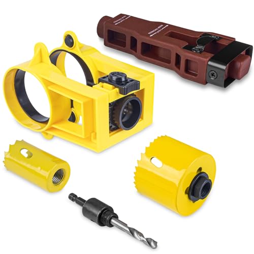 Door Lock Installation Kit with Door Latch Mortise Tool Lock Hole Saw Kit for Metal or Wood Doors with Guide Template Chiseling Door Latch Installation Kit Fits for Clean and Professional Mortising