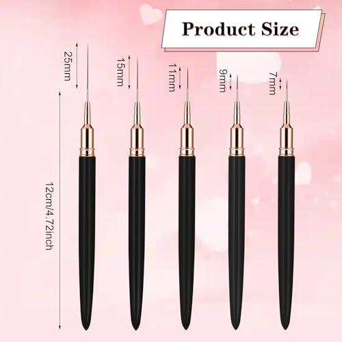 WLLHYF 5Pcs Nail Art Liner Brushes, Painting Nail Art Brushes for Long Lines Details - Image 2