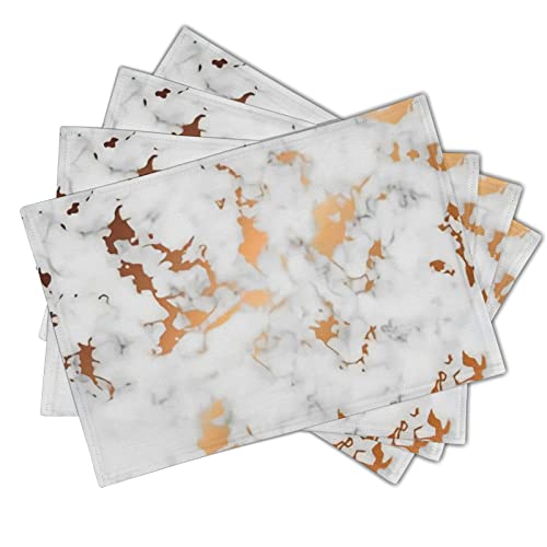 Abstract White And Gold Marble Placemats Set Of 4,Nature Stone Marble Dining Mat, Rectangle Linen 12 X 18In Non Slip Place Mat For Kitchen Dining Party Decoration #TOP1