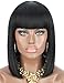 Kalyss Bob Short Hair Wig for Black Women Heat Resistant Yaki Synthetic Hair Brown Women’s Wig With Hair Bangs (Black 1B)
