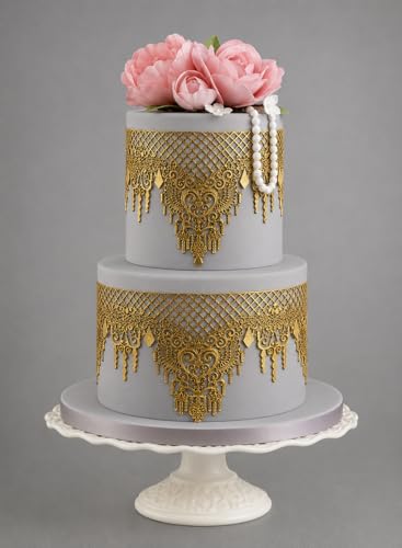 x2 Chandelier Edible Shiny Sugar Lace (Shiny Gold) wedding birthday cake