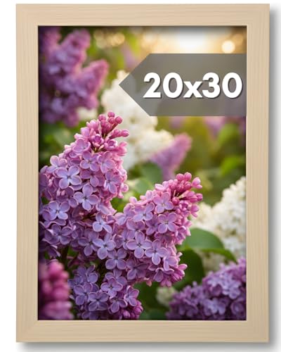 NOOGUI - Cornice 20x30 - Legno Naturale - Parte Frontale Antiriflesso - Per Foto, Diplomi, Poster o Puzzle - Posizionamento Verticale o Orizzontale - Spessore 2 cm - Facile da Pulire