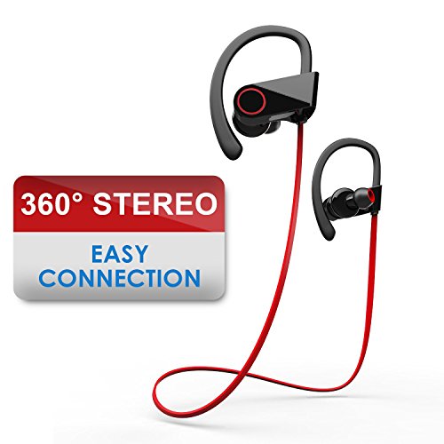 StarryBay U8 Wireless Sport Bluetooth Headset - Hd Stereo Beats Sound Quality - Sweat Proof Stable in Ear Headsets - Ergonomic Earphones - Workout Earbuds - Smartphones & Tablets - Black (Red line)