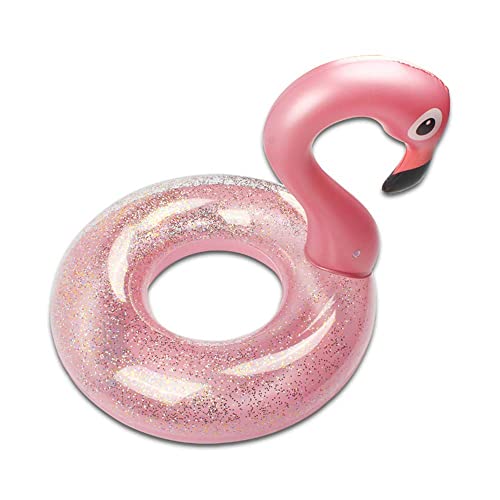 Aufblasbar Flamingo Schwimmring, Glitzer Rosa Schwimmring Luftmatratze Pool floaties, Pool Qufblasbar Ring, Erwachsene,Kinder für Poolparty Spielzeug (90)