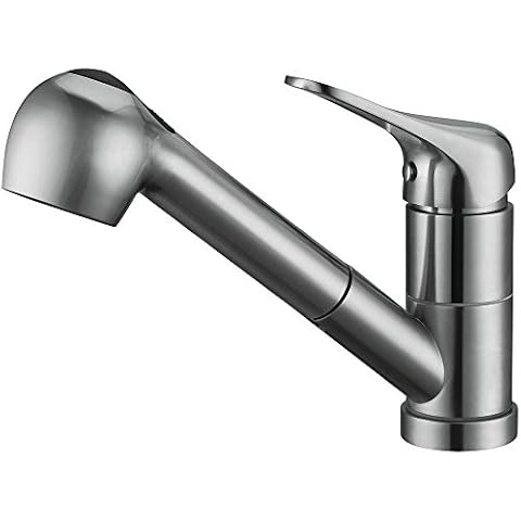 Derengge Stainless Steel Single Handle Pull Out Kitchen Faucet 1 Hole Kitchen Sink Faucet for Farmhouse, Camper, Laundry, Rv, Bar,EW-083L-BC Cover
