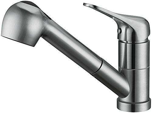Derengge Stainless Steel Single Handle Pull Out Kitchen Faucet 1 Hole Kitchen Sink Faucet for Farmhouse, Camper, Laundry, Rv, Bar,EW-083L-BC