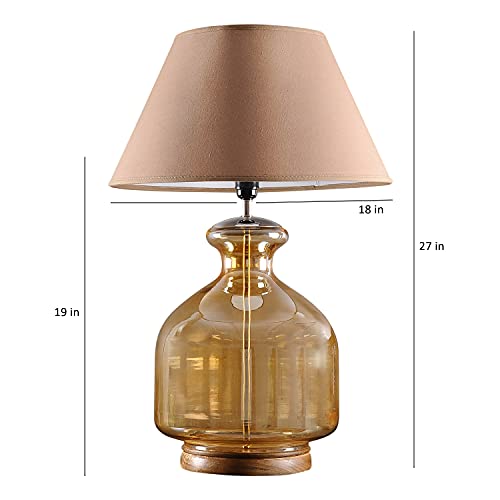 Image of Waldorf Wood and Metal Table Lamp with Black Cotton Shade | Modern Designer Bedside & Living Room Decorative Table Light (Bulb Included)