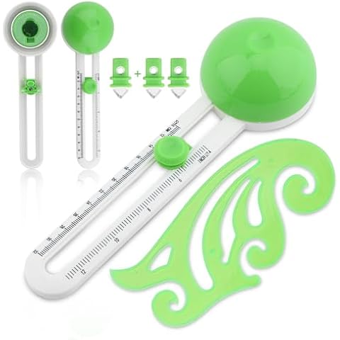 Circle Cutter for Paper Crafts, 1 Adjustable Circular Paper Cutter + 2 Replaceable Blade + 1 Curve Ruler for DIY Crafts/Card Making/Paper Cutting/Scrapbooking (Green) Cover