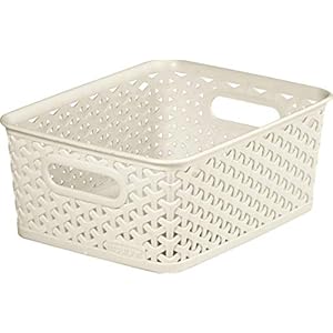 Curver My Style Small Rectangular Storage Basket, Vintage White, 4 Litre