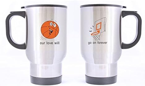 Love Sport Our Love Will Go On Forever Basketball Going To Basket (Twin Side) Custom Travel Coffee/Tea Mug (Sliver/14Ounce)A Couple Of Mugs For Couples(Wedding Anniversary,Valentine's Day,Engagement)