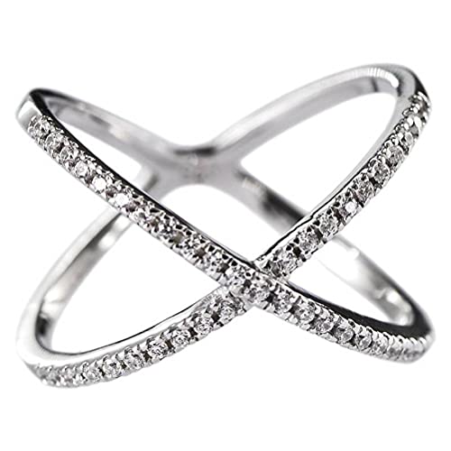 WEISHA Anillo Retro S925 Plata Doble Cruz Recircón Anillo Anillo Femenino1, 59mm