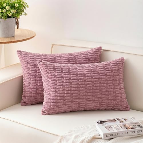 Image of Aegero Pack of 2 Corduroy Decorative Throw Pillow Covers 12x20 Inch, Pink