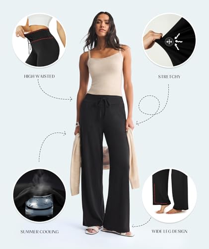 Image of TNNZEET Women's Wide Leg Pants - Casual Loose Yoga Trouser Pants Sweatpants Palazzo Lounge Pajama Pants