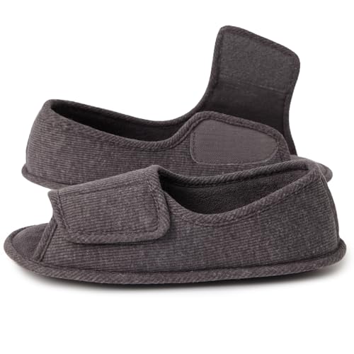 Image of Women's Open Toe Diabetic Slippers, Adjustable Memory Foam Diabetic Shoes for Seniors Edema Arthritis Swollen Feet