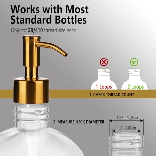 Image of Amoliar Mason Jar Liquid Soap Dispenser Lid, Stainless Steel Replacement Pump, Cute Farmhouse Decor for Dish Soap, Lotion, Hand Soap, Refillable Soap Pump, Golden 2 Pack, Waterproof Label, 2 Long Tube