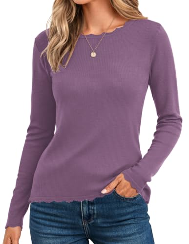 Image of GRACE KARIN Fall Sweaters for Women 2026 Long Sleeve Crewneck Business Casual Tops High Stretchy Knit Fitted Pullover Sweater