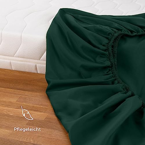 Blumtal® Spannbettlaken 200x200x30cm aus Microfaser - Oekotex zertifiziertes Bettlaken Spannbettlaken in Dunkelgrün – Ansicht 5