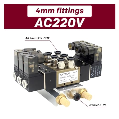 Válvula neumática de 5 vías 4V120-06 AC220V para automatización industrial y cilindros de aire 3