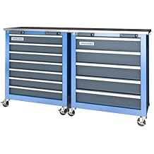 Larbanke Combination Tool Cabinet and Chest - 7+5 Drawer Tool Chest for Connected Use, Rolling with 360 Brake Wheels and Padded Feet, Blue