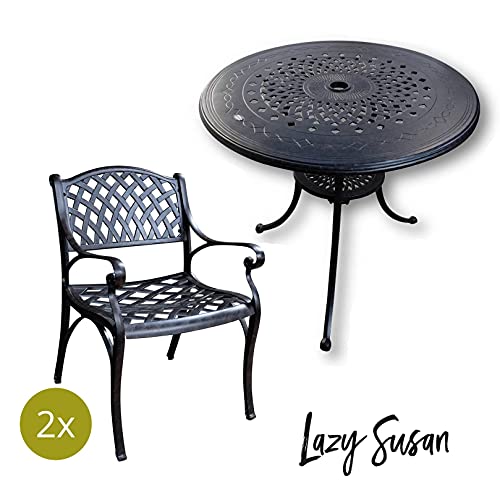 Lazy Susan 80 cm Runder Anna Gartentisch in Antik Bronze mit 2 Kate Stühlen, Ohne Sitzkissen | Nachhaltiges Sandguss… – Bild 6